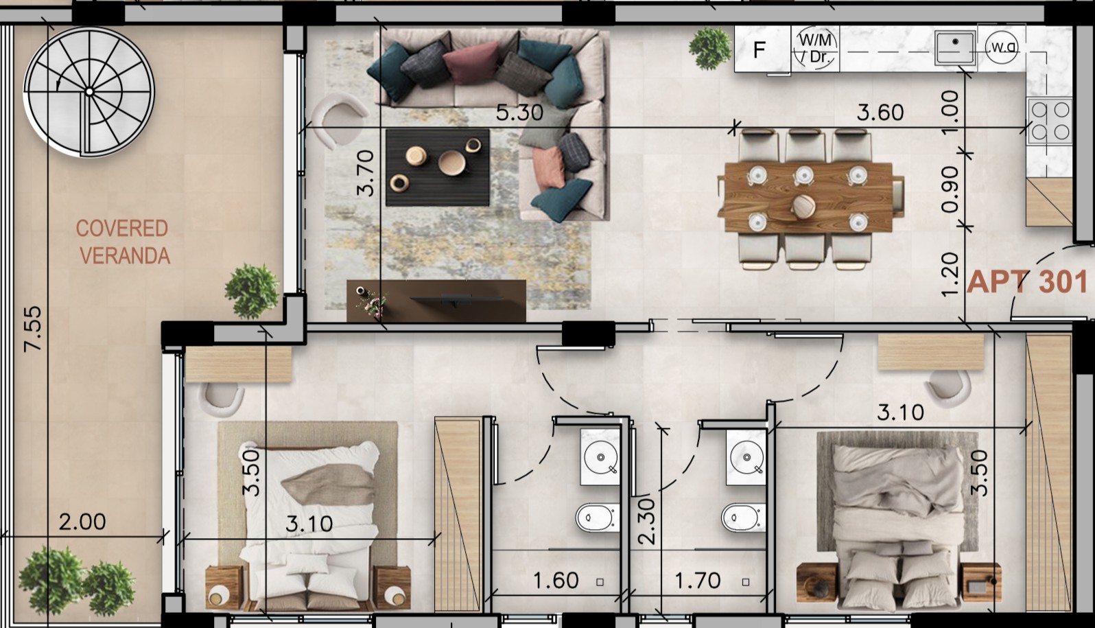 2 Bedroom + Roof Garden - Image 4